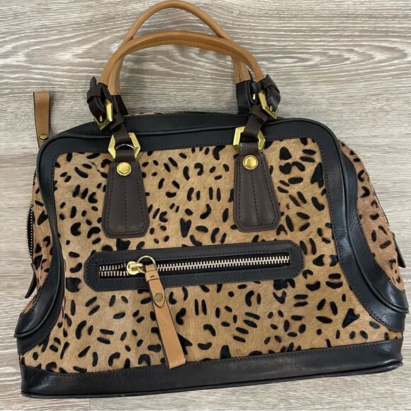 orYANY Leopard Cow Calf Hair Leather Studded Satchel Crossbody Handbag Purse Cow - Picture 7 of 16